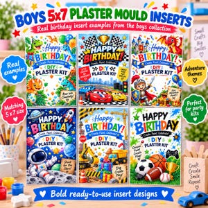 5"x7" Plaster Mould Packaging Inserts, Printable Kids Paint Kit Cards, Birthday Party Craft Inserts, Colourful Gift Bag Backing Cards zdjęcie 2