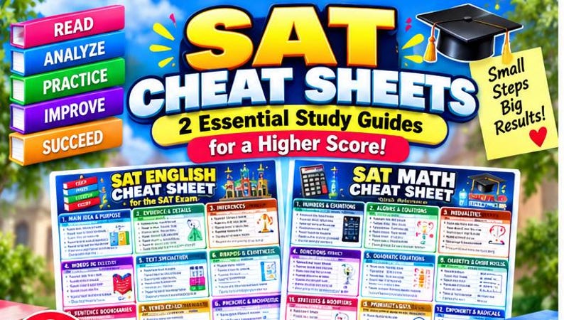 SAT Math & English Cheat Sheet Bundle | Study Guide (Digital Download) image 1