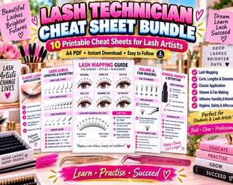 Lash Technician Cheat Sheet Bundle, 10 PDF Guides (Digital Download)