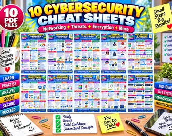 10 Cybersecurity Cheat Sheets Bundle | IT Security Study Guides (PDF)