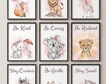 Whimsical Watercolor Animal Nursery Prints – Safari Woodland Inspirational Quotes (Set)