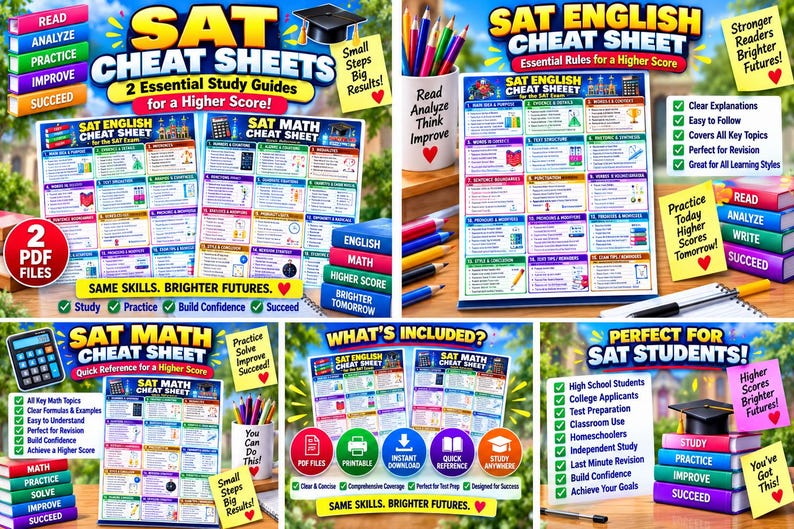 SAT Math & English Cheat Sheet Bundle | Study Guide (Digital Download) image 6