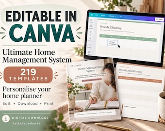 Home Management Binder Printable, 219 Templates, Family Planner, Cleaning, Finance and Meal Planning, A4 PDF