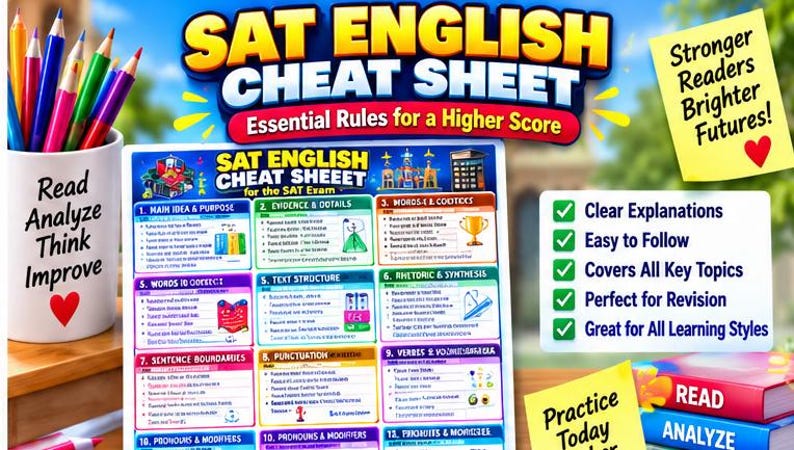 SAT Math & English Cheat Sheet Bundle | Study Guide (Digital Download) image 3