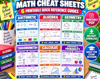 High School Maths Cheat Sheet Bundle | Algebra, Geometry, Calculus, Trig, Stats, Arithmetic (PDF)