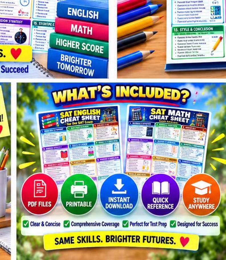 SAT Math & English Cheat Sheet Bundle | Study Guide (Digital Download) image 2