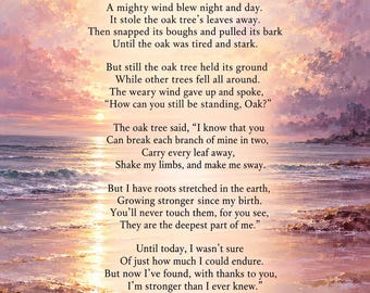 The Oak Tree Poem Printable Wall Art, Inspirational Poetry, Pastel Coastal Artwork, Digital Download