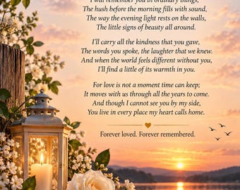Memorial Poem In Loving Memory.  Loving Tribute, Cherished Memories, Never Forgotten