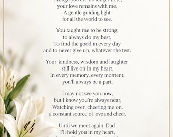 Memorial Poem for Dad.  Loving Tribute, Cherished Memories, Never Forgotten