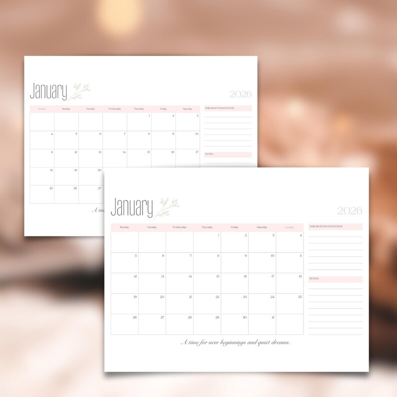Printable Calendar 2026, Horizontal Wall & Desk Planner, Minimalist ...