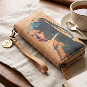 Vegan Cork Wallet Verena | Vermeer Inspired Zip Around Purse | Artistic Cork Wallet | Made in Portugal | CORJAYA