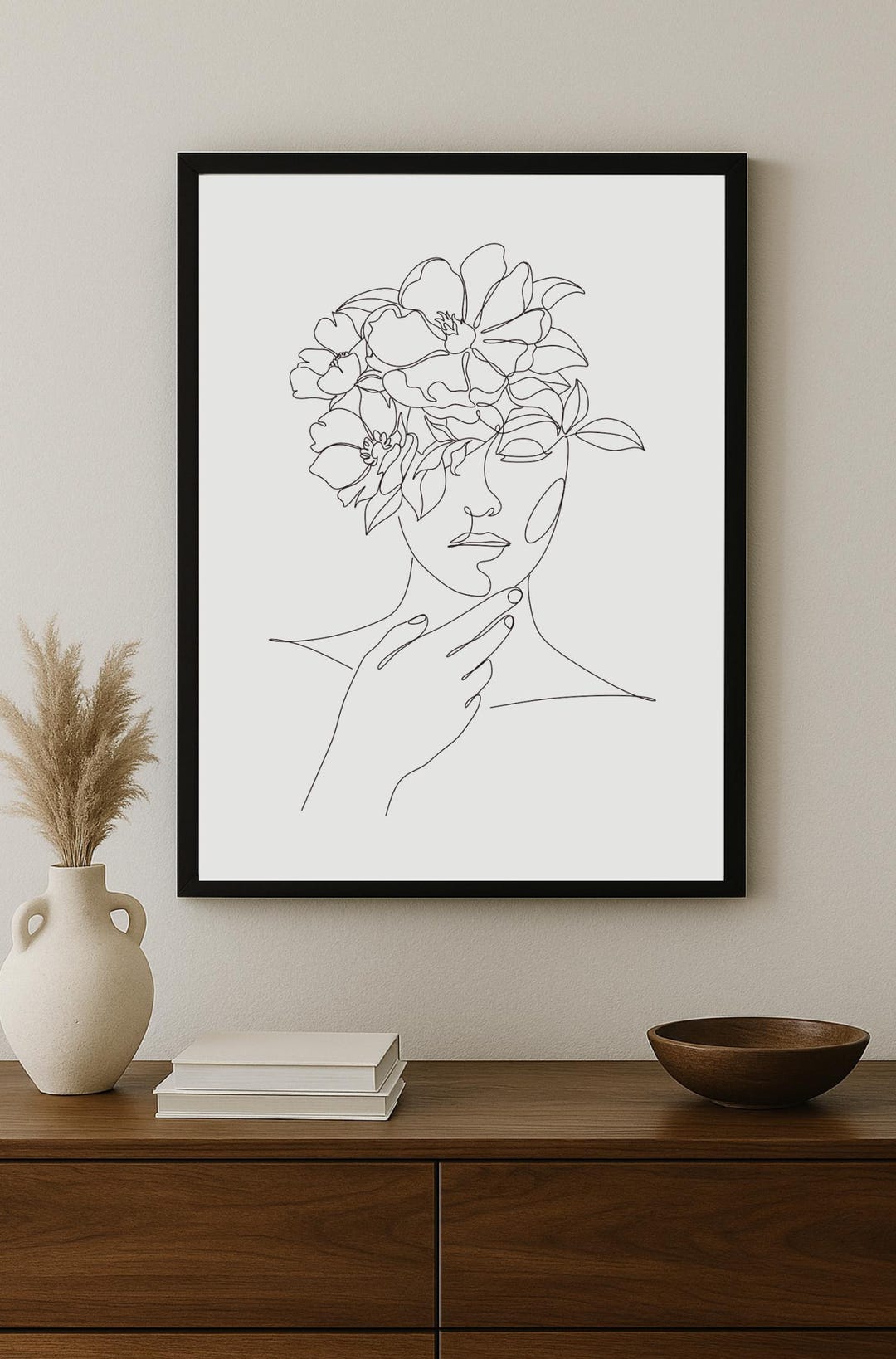 Minimalist Floral Face Line Art Print - Etsy