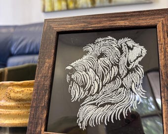 Embroidered Irish Wolfhound Line Drawing w/Frame 5"x5"