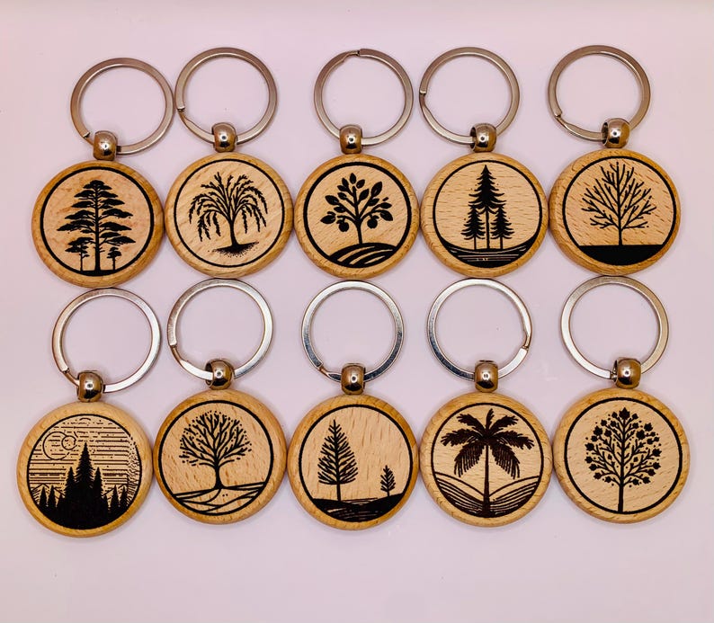 May Tree Keychain Bulk Personalized Tree Keychain | Engraved Wooden Nature Gift ...