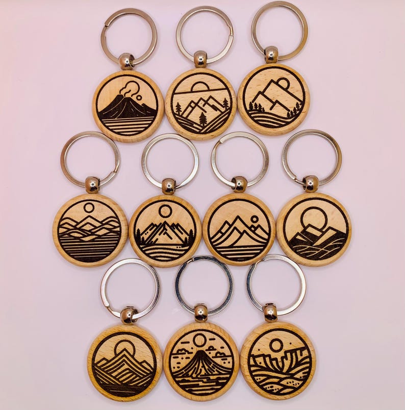 Landscape Keychain Personalized Mountain Keychain | Engraved Wooden Hiking Gift ...