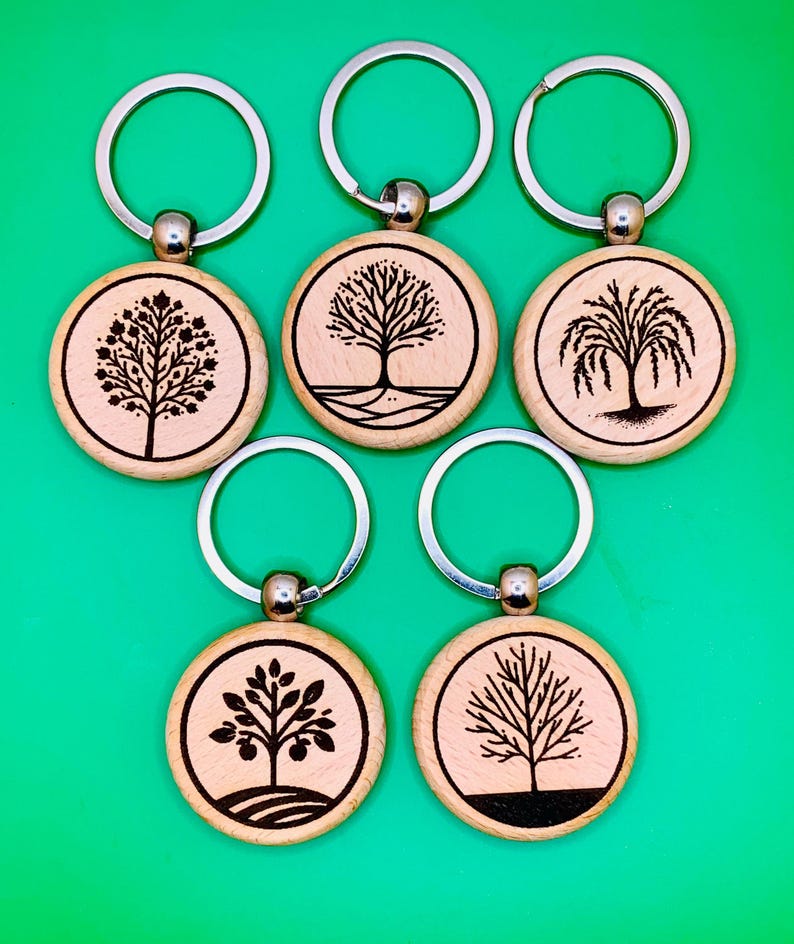 May Tree Keychain Bulk Personalized Tree Keychain | Engraved Wooden Nature Gift ...