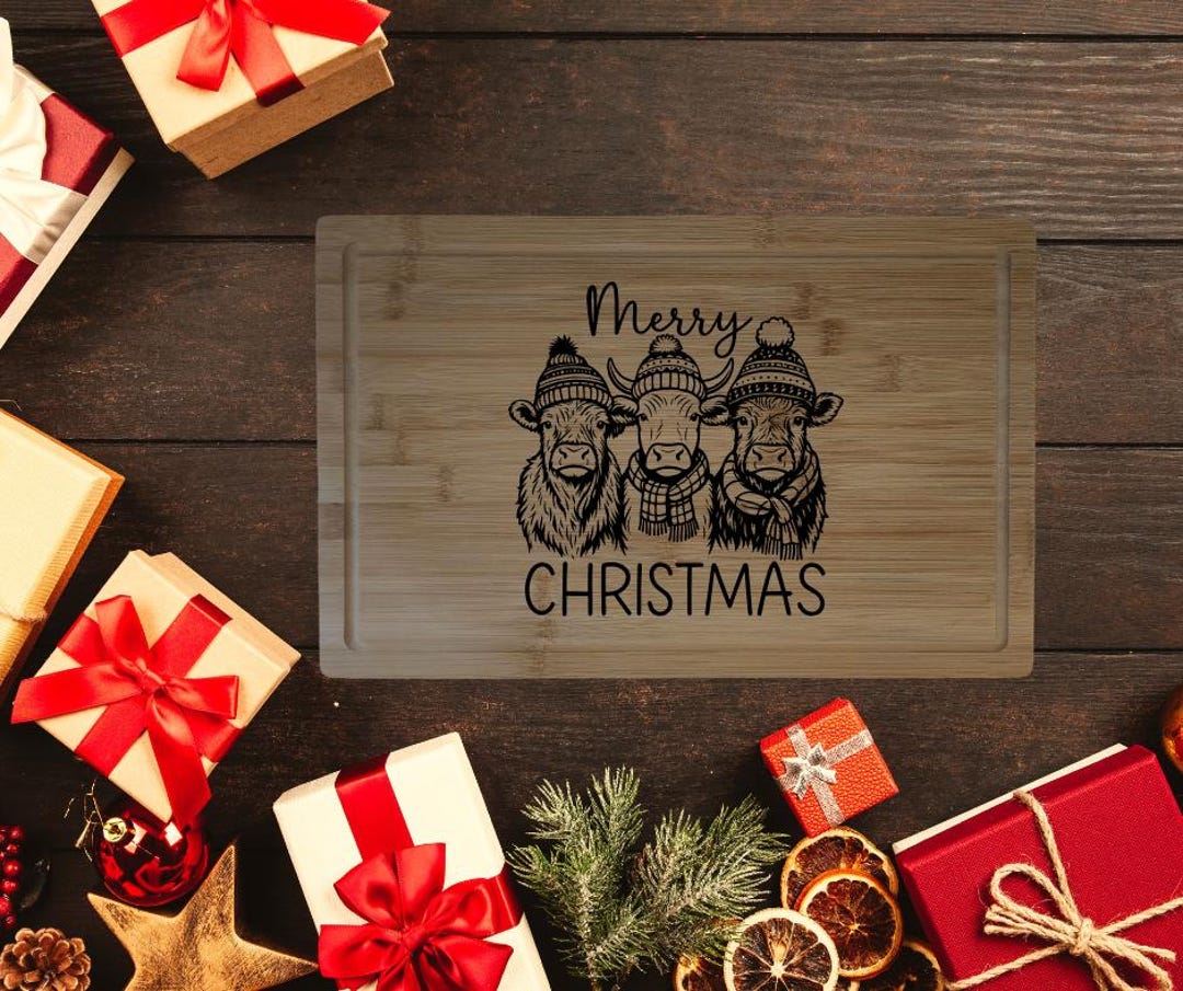 Bamboo Cutting Board, Merry Christmas Design, Holiday Kitchen Decor - Etsy