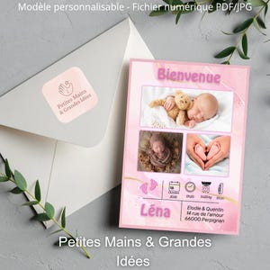 Faire-part de naissance numérique - Modèle "Bienvenue" (format mobile 1080x1920 px, format imprimable 1240x1748 px, modifiable)