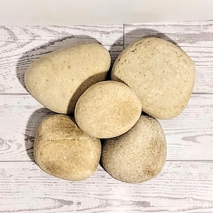 Soft Beige Beach Stones- Natural Smooth River Rocks for Zen Decor, Projects & Coastal Minimalist Art (Set of 5)