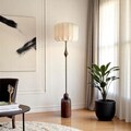 Mid-Century Inspired Handmade Floor Lamp | Elegant Fabric Lampshade | Handcrafted Wooden Base with Metal Details