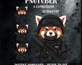 Alpha Kraft Roter Panda PNGTuber, Taktischer Anti-Tendentiell-Avatar für Twitch & YouTube, 4 Animierte Zustände, Taktischer Roter Panda Streamer