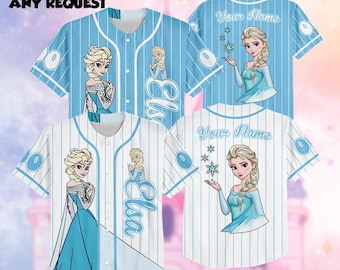 Camiseta de béisbol personalizada de Elsa, camiseta de Frozen de Disney, conjunto de camiseta de Elsa de Disney, conjunto de vacaciones de Disney a juego, regalo personalizado para fans de Frozen