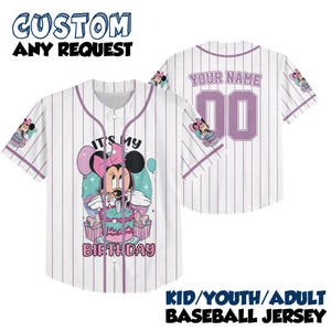 Personalize Minnie Mouse Birthday Girl Jersey, Custom Kid Youth Adult Baseball Jersey, Custom Disney Birthday Gift, Birthday Trip