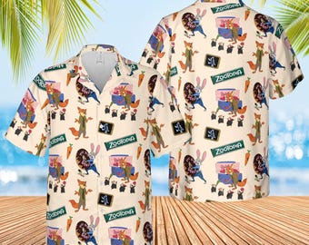 Disney Zootopia Hawaiiskjorta, Judy och Nick-skjorta för män och kvinnor, Disney-skjorta med djurfigurer, Zootopia-present till fans
