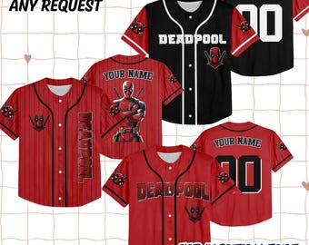 Custom Deadpool Collection Baseball Jersey, Deadpool Superhero Matching Jersey, Kids Youth Adult Baseball Jersey, Birthday Gift Family