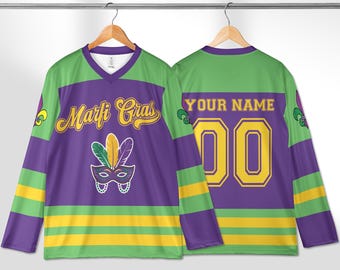 Personalized Mardi Gras Hockey Jersey, Custom Name Mardi Gras Hockey Jersey, Hockey Jersey Uniform For Hockey Fans, Mardi Gras Outfit