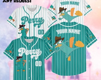 Custom Perry the Platypus Baseball Jersey, Disney Phineas and Ferb Jersey Shirt, Disney Baseball Jersey Sports Cute Gifts For Fans