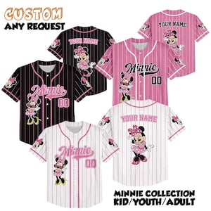 Custom Minnie Mouse Matching Striped Baseball Jersey, Disneyland Family Matching Jersey, Disney Baseball Team Jersey, Gift For Disney Fans