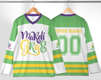 Personalized Mardi Gras Hockey Jersey, Custom Name Mardi Gras Hockey Jersey, Hockey Jersey Uniform For Hockey Fans, Mardi Gras Outfit