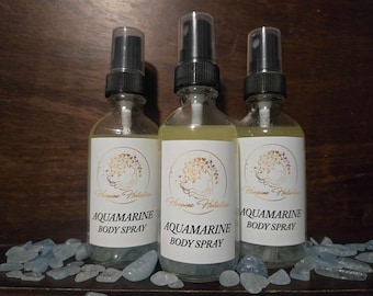 Aquamarine Körperspray - Feuchtigkeitsspendendes & erfrischendes Spray mit Jojoba, Vanille, Jasmin, Bergamotte | Kristall Aufgeladenes Selbstfürsorge-Ritual