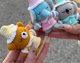 Pajama Animals Crochet Plush – Elephant, Bear, Koala | Handmade Soft Amigurumi | Cute Bedtime Animal Dolls
