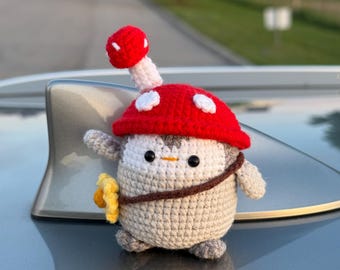 Penguin Crochet Plush – Mushroom Hat & Sunflower Bag | Handmade Kawaii Amigurumi | Cute Cottagecore Gift