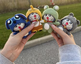 Handmade Doraemon-Inspired Crochet Plush – Stitch, Spongebob, Frog & Mouse Variants