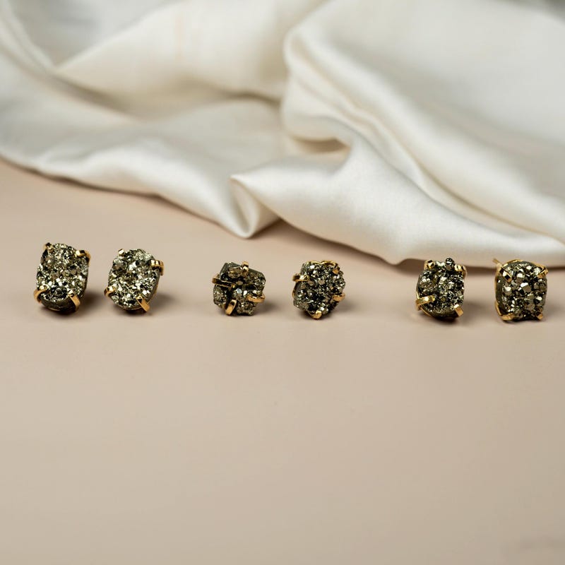 Drop Stud Earrings Pyrite – Twigs & Stones main image 1
