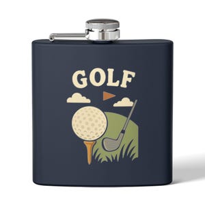 Father&#39;s Day Golf Stainless Steel Flask, 6oz - Gift for Golf Enthusiast, Unique Golf Lover Present, Golfing Dad Flask, Golf Theme Liquor