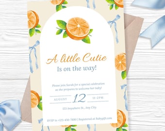 Invitación para baby shower con cítricos: tema "Lindos", plantilla editable de Canva (descarga digital)