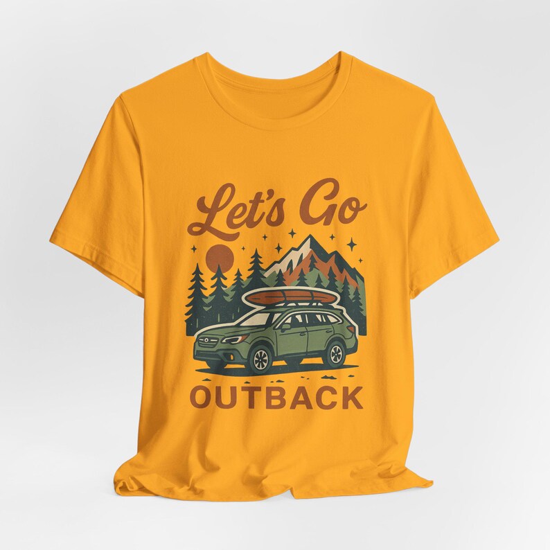 Let’s Go Outback graphic shirt with retro SUV illustration, camping adventure design, boho vintage tee for Subaru fans and road trips