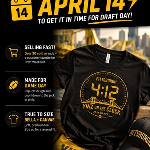 Pittsburgh Draft Shirt Yinz On The Clock Tee, 412 Football Shirt, Steel City Draft 2026 Shirt, Pittsburgh Game Day Tee, Yinzer Fan Gift image 5
