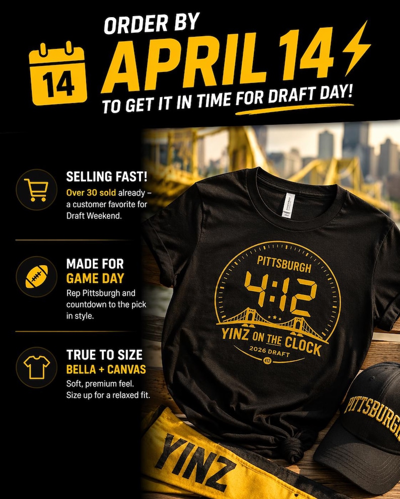 Pittsburgh Draft Shirt Yinz On The Clock Tee, 412 Football Shirt, Steel City Draft 2026 Shirt, Pittsburgh Game Day Tee, Yinzer Fan Gift image 5