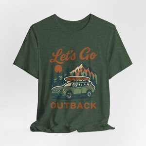 Retro SUV Let’s Go Outback shirt with camping adventure boho graphic, outdoors road trip design, and vintage car lovers tee