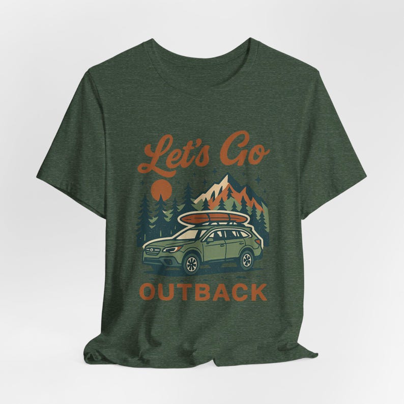 Retro SUV Let’s Go Outback shirt with camping adventure boho graphic, outdoors road trip design, and vintage car lovers tee
