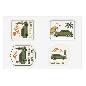 Subaru-Inspired Adventure Sticker Pack - 5 Sheets with 4 Waterproof Die-Cut Stickers - All-Weather Subie Decals for Car, Laptop, WaterBottle