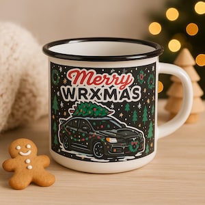 Merry WRXmas mug | subaru wrx gift | wrx car lover coffee mug | holiday wrx camp cup | enamel camp mug | jdm christmas gift | Camp Decor
