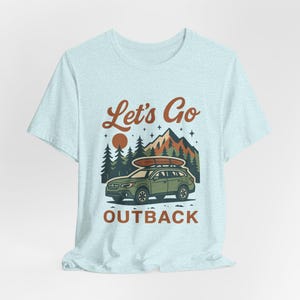 Let’s Go Outback vintage inspired tee with retro SUV and camping scene, outdoors adventure shirt for Subaru fans and car enthusiasts