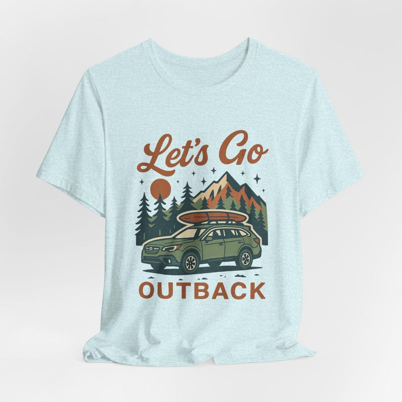 Let’s Go Outback vintage inspired tee with retro SUV and camping scene, outdoors adventure shirt for Subaru fans and car enthusiasts