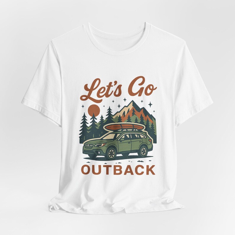 Let’s Go Outback retro tee with Subaru inspired SUV graphic, vintage camping adventure shirt for outdoors lovers and car enthusiasts